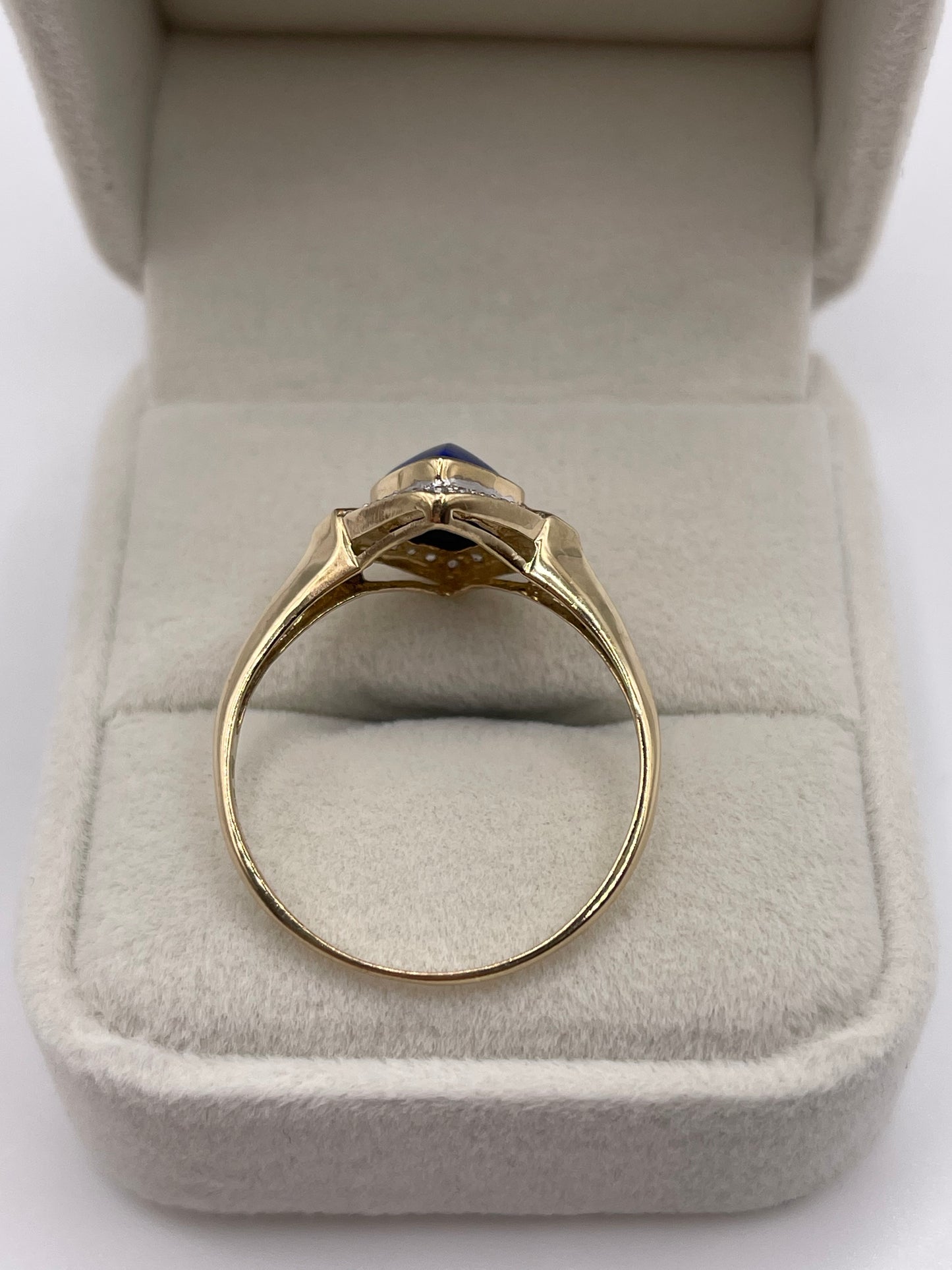 9ct gold lapis lazuli, iolite and diamond ring
