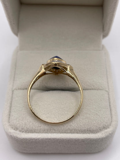 9ct gold lapis lazuli, iolite and diamond ring