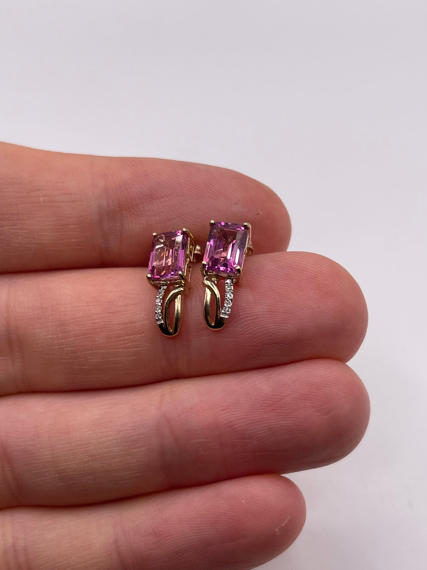 9ct gold pink topaz and diamond earrings