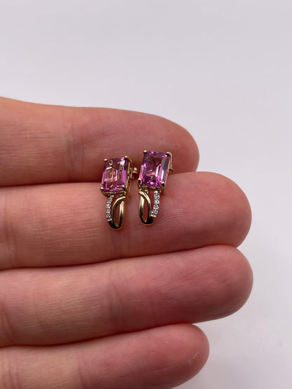 9ct gold pink topaz and diamond earrings