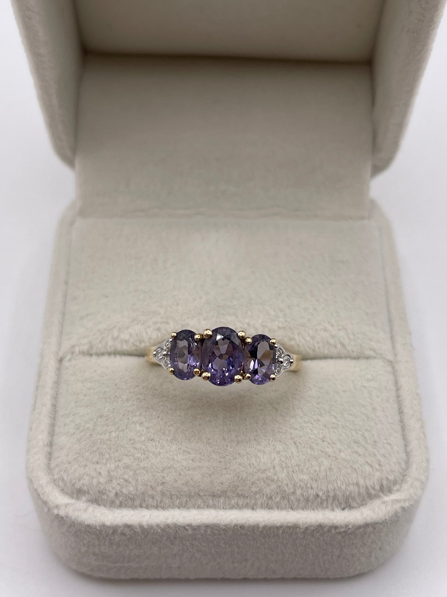 9ct gold iolite and diamond ring