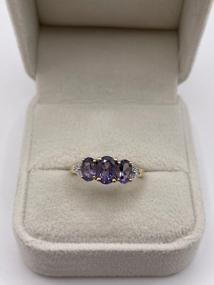 9ct gold iolite and diamond ring