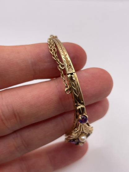 9ct gold amethyst and pearl bangle