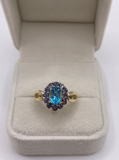 9ct gold topaz and iolite ring