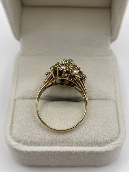 9ct gold pearl and turquoise ring