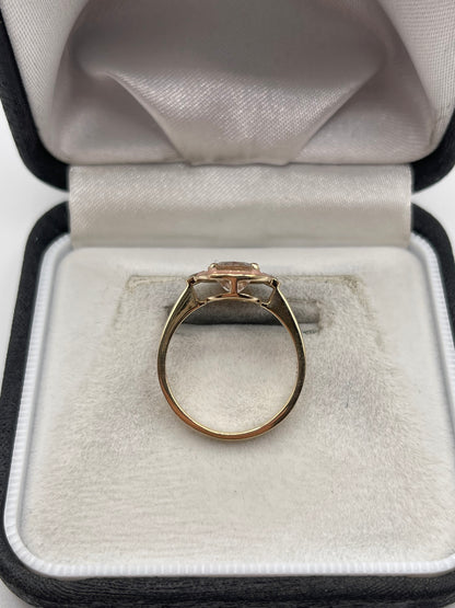 9ct gold morganite, zircon and enamel ring
