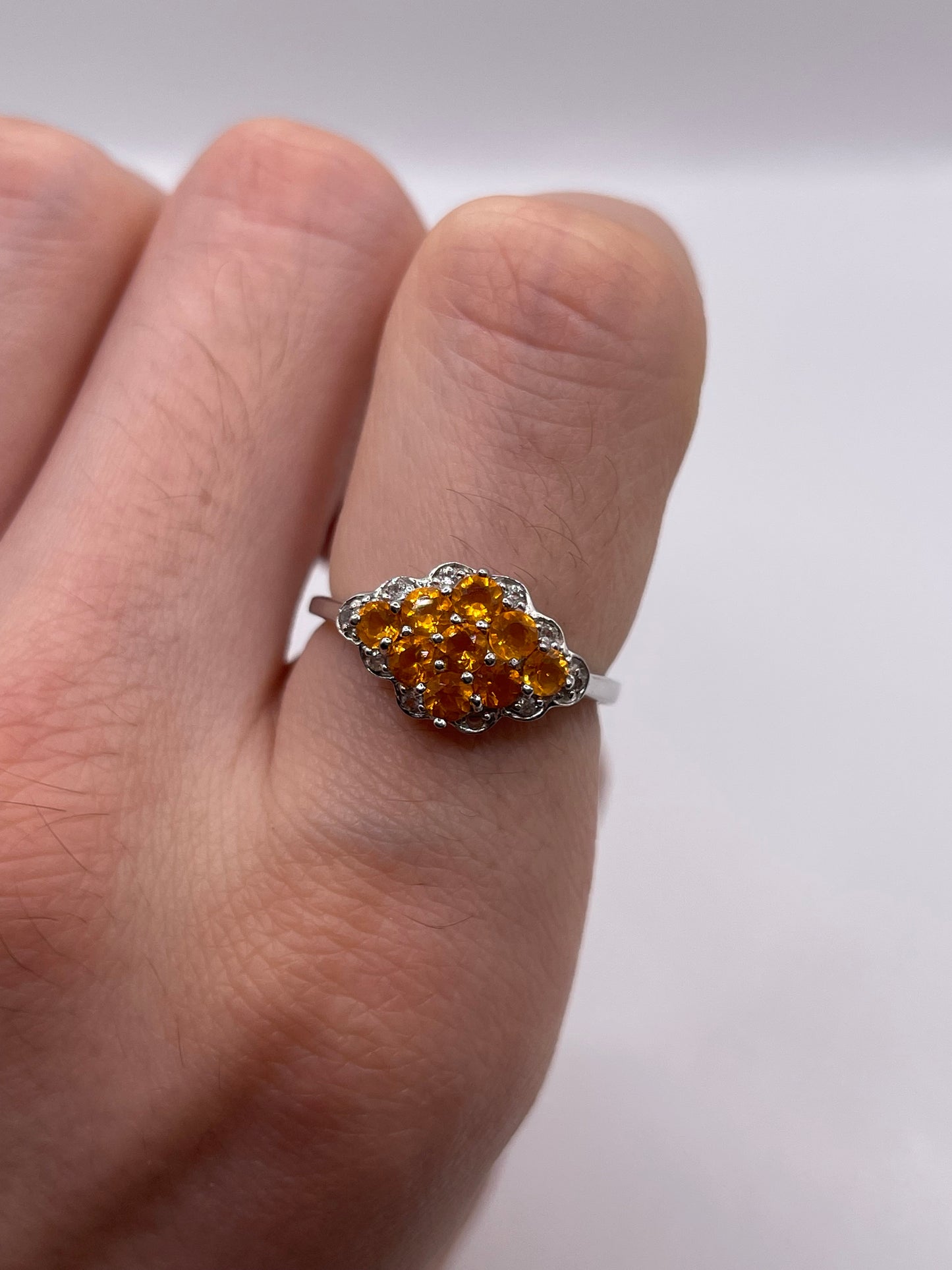 Silver orange sapphire ring
