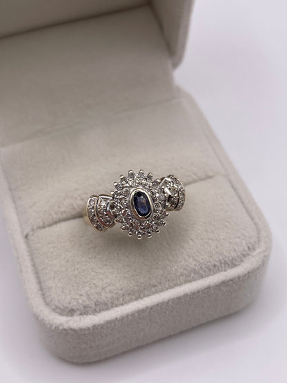 9ct gold sapphire and diamond cluster ring