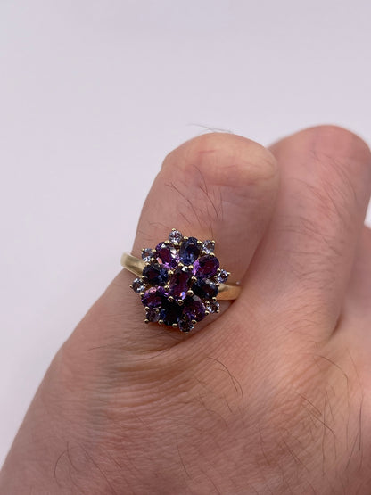 9ct gold amethyst, iolite and tanzanite ring