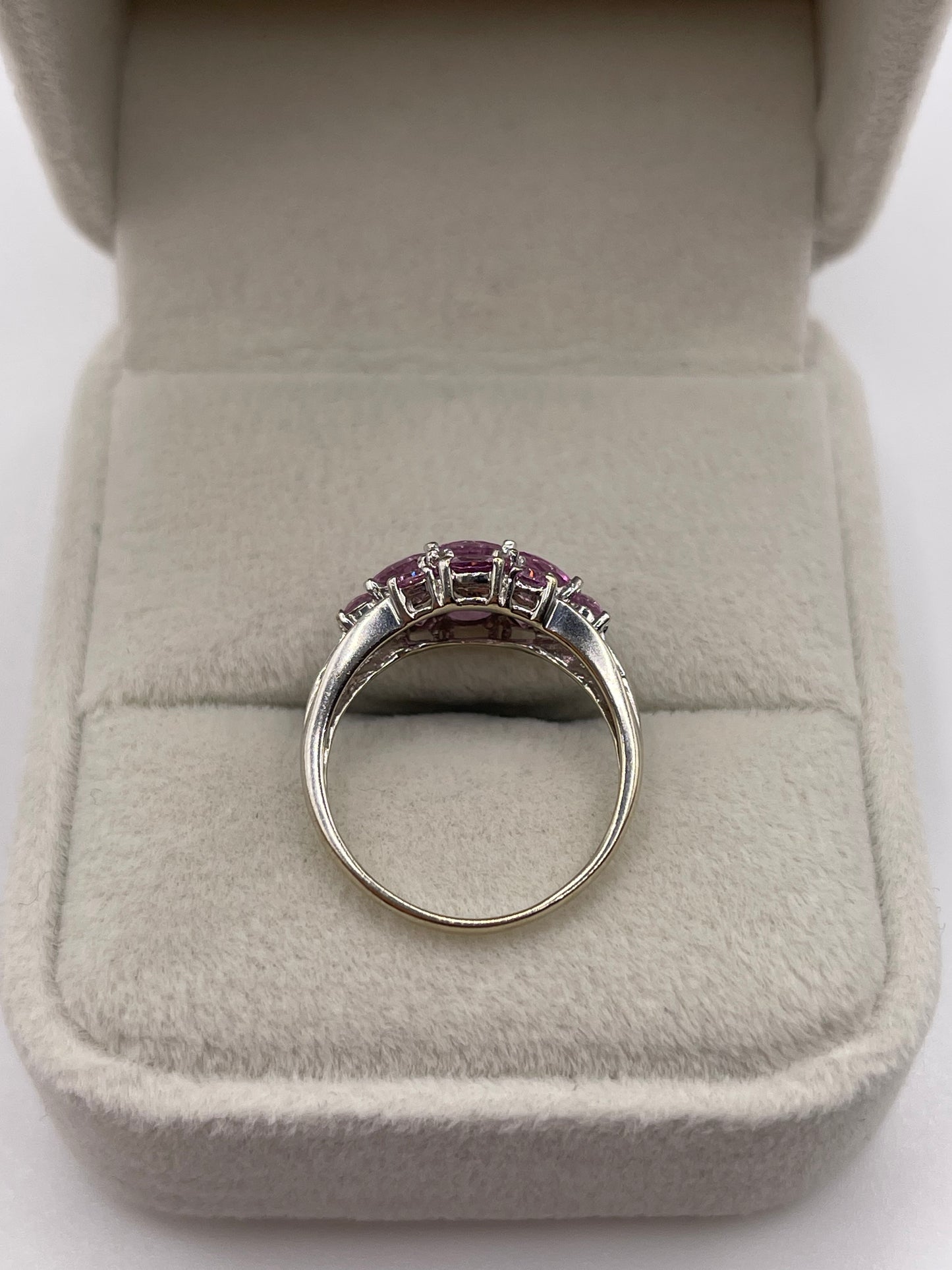 9ct white gold pink sapphire and diamond ring