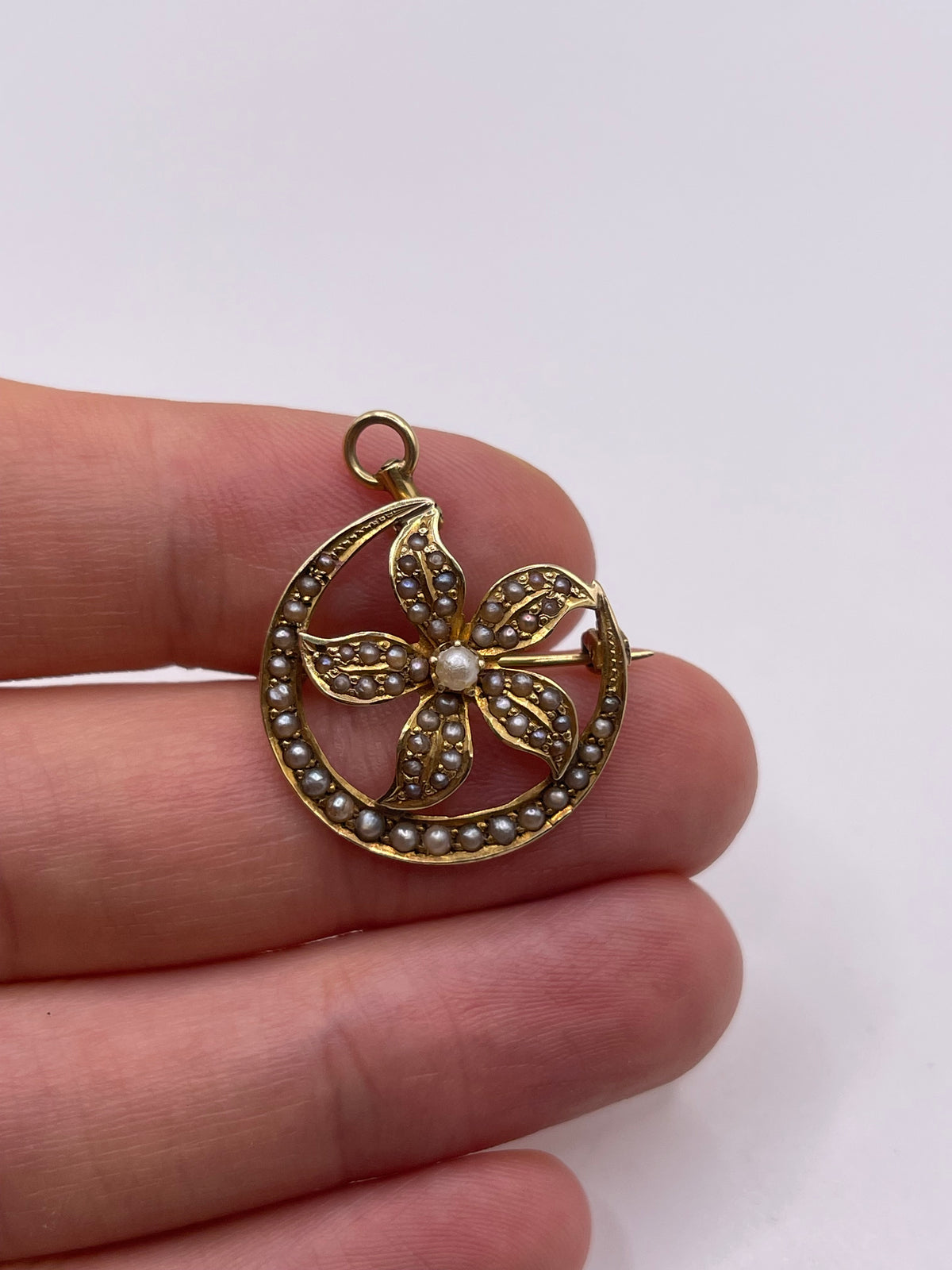 14ct gold pearl brooch / pendant