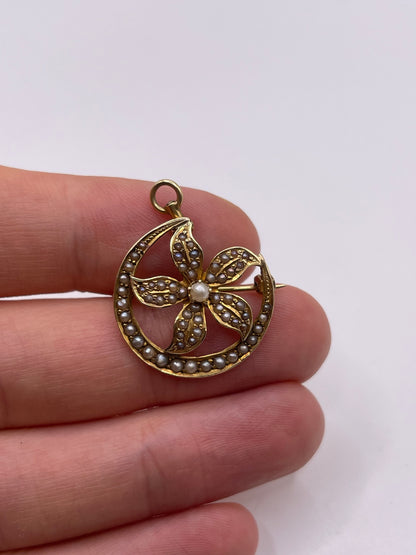 14ct gold pearl brooch / pendant