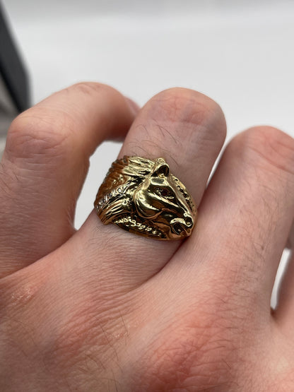9ct gold garnet and diamond horse ring