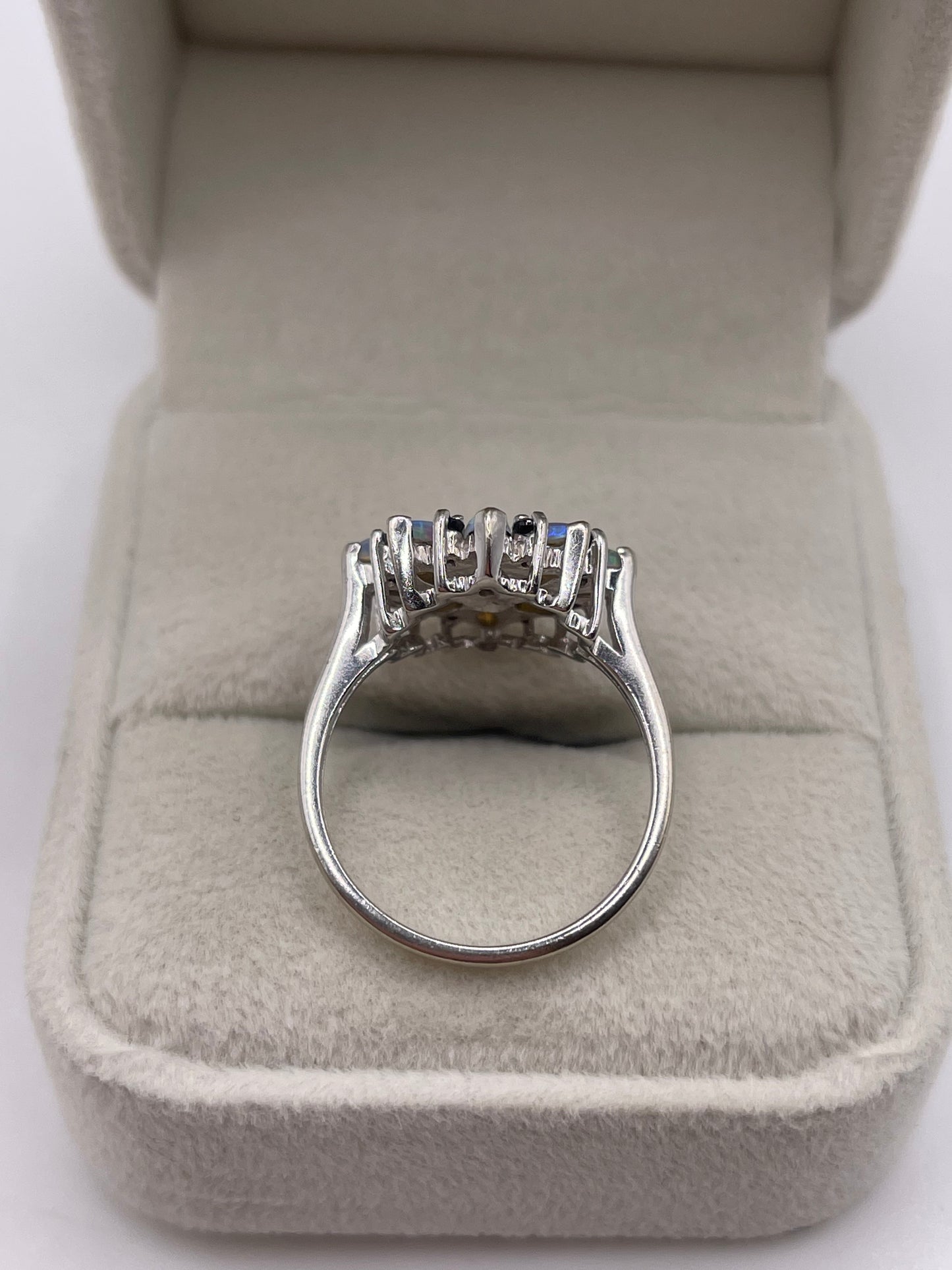 9ct white gold opal and sapphire cluster ring