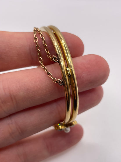 Antique 15ct gold pearl and diamond bangle