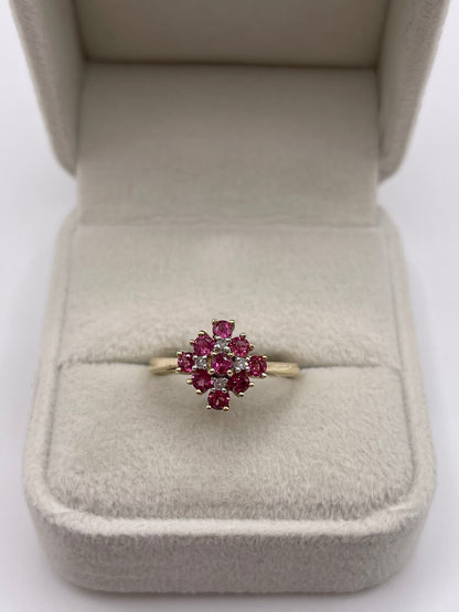 9ct gold ruby and diamond cluster ring