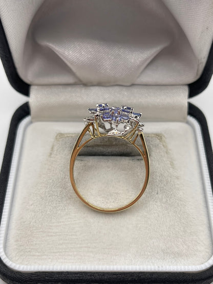 9ct gold tanzanite and diamond ring