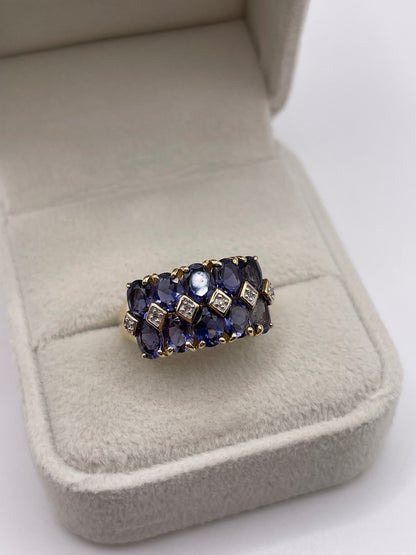 9ct gold iolite and diamond ring