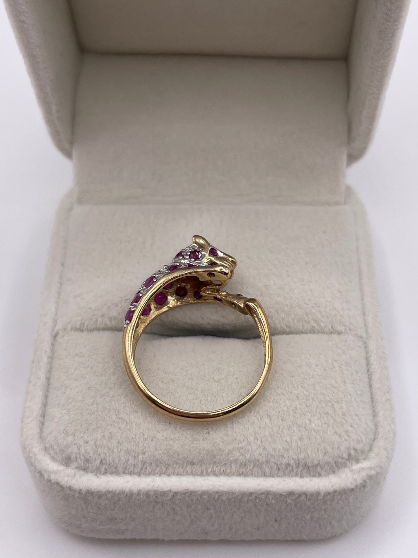 9ct gold ruby and diamond panther ring