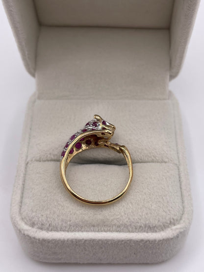 9ct gold ruby and diamond panther ring