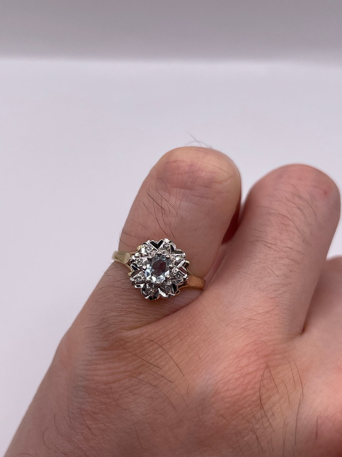 9ct gold aquamarine and diamond ring