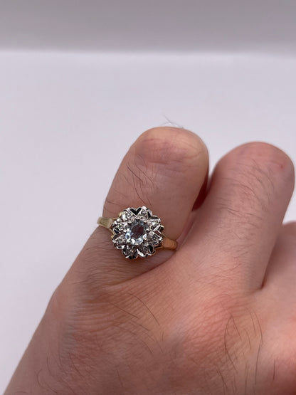 9ct gold aquamarine and diamond ring