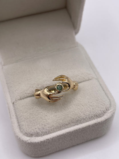 9ct gold emerald double hand ring