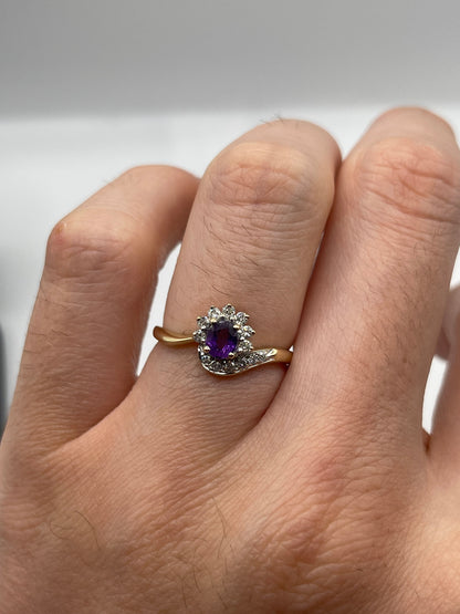 9ct gold amethyst and diamond ring