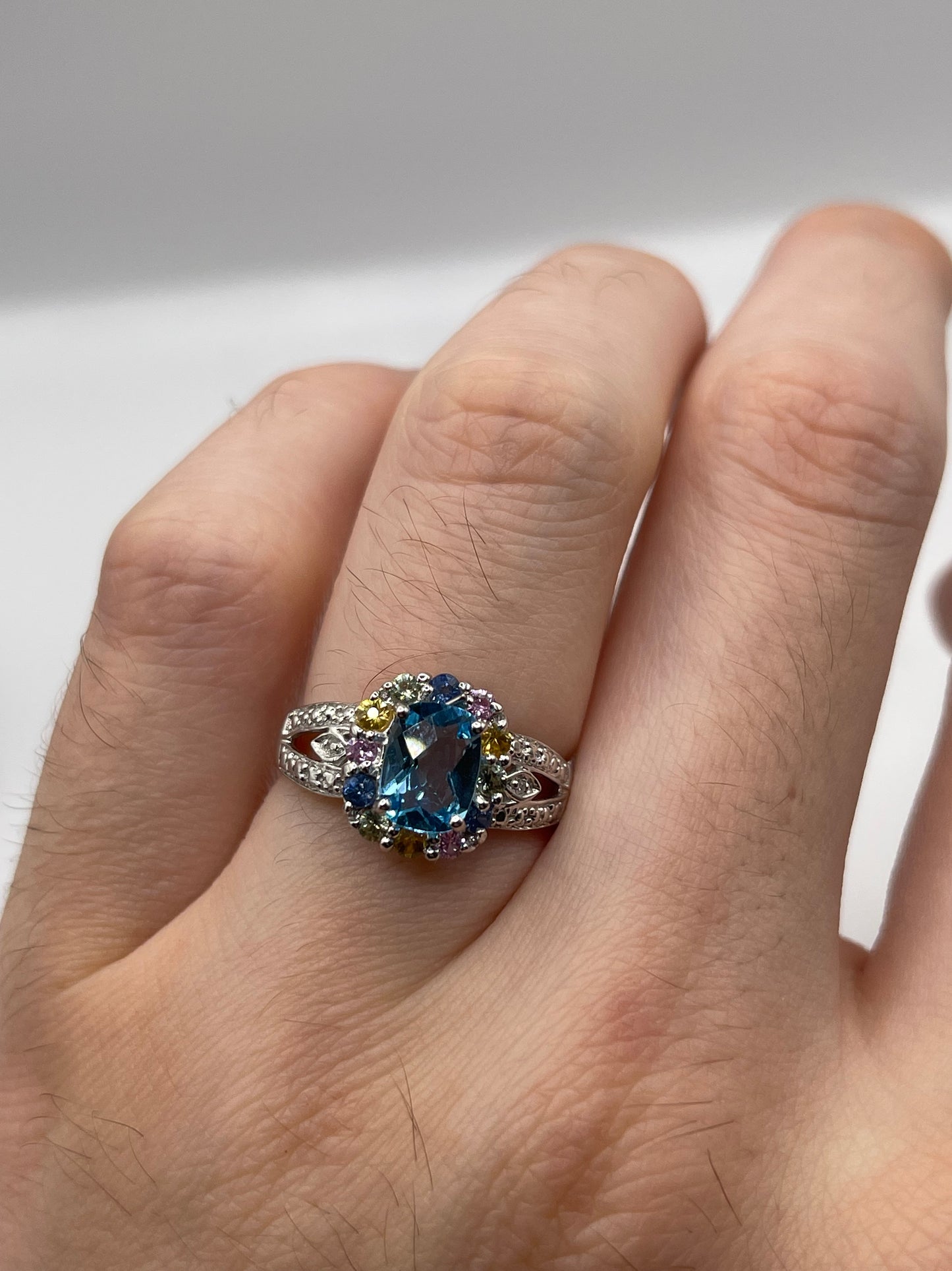 9ct white gold multi gemstone and diamond ring