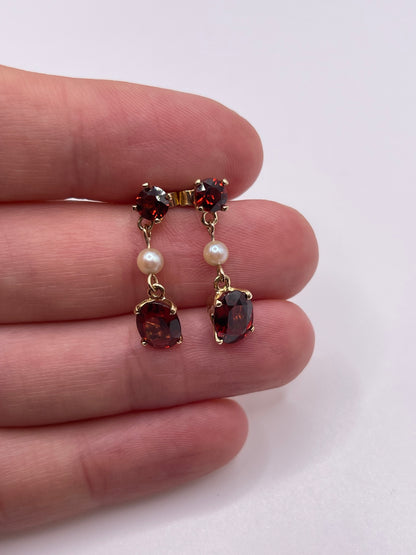 9ct gold garnet and pearl earrings