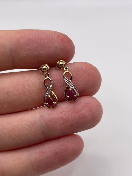 9ct gold ruby and diamond earrings