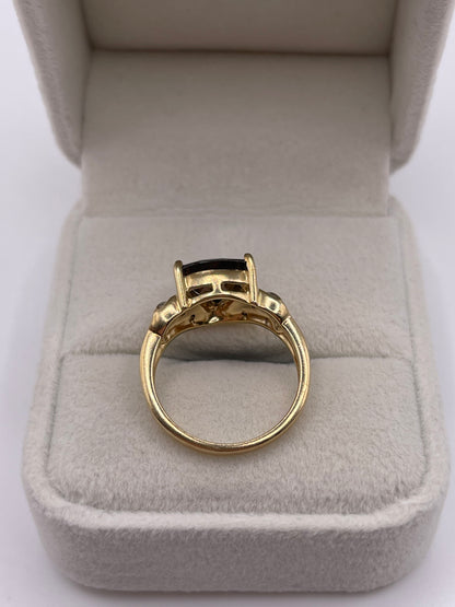 9ct gold Smokey quartz, garnet and diamond ring