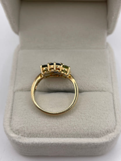 9ct gold multi coloured sapphire and diamond ring