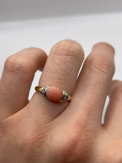 9ct gold coral and diamond ring