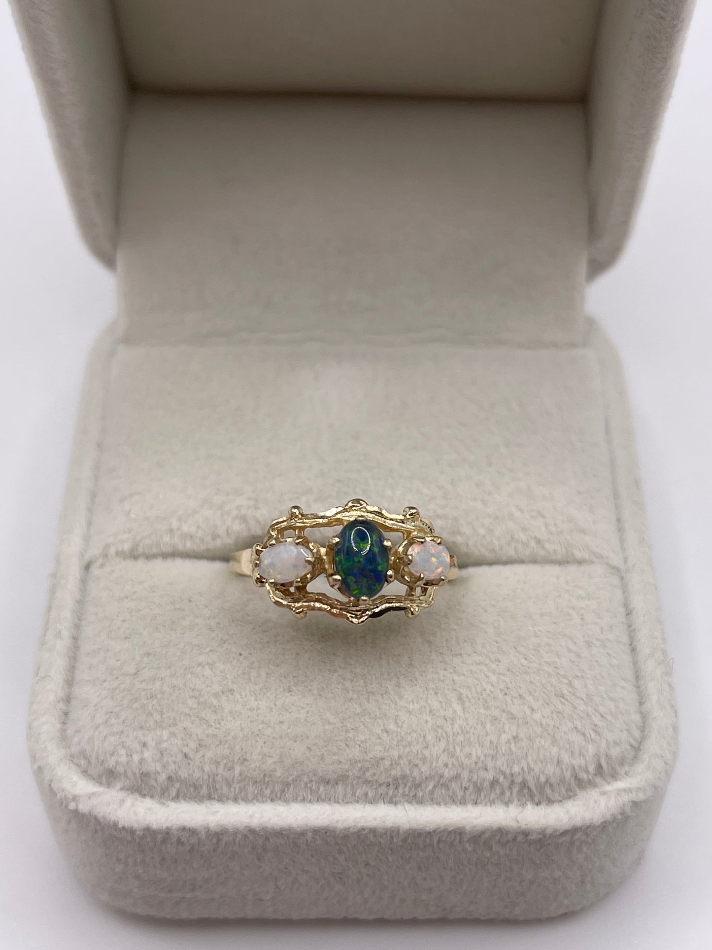 9ct gold black opal triplet and opal ring