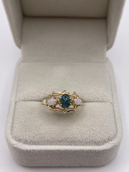 9ct gold black opal triplet and opal ring