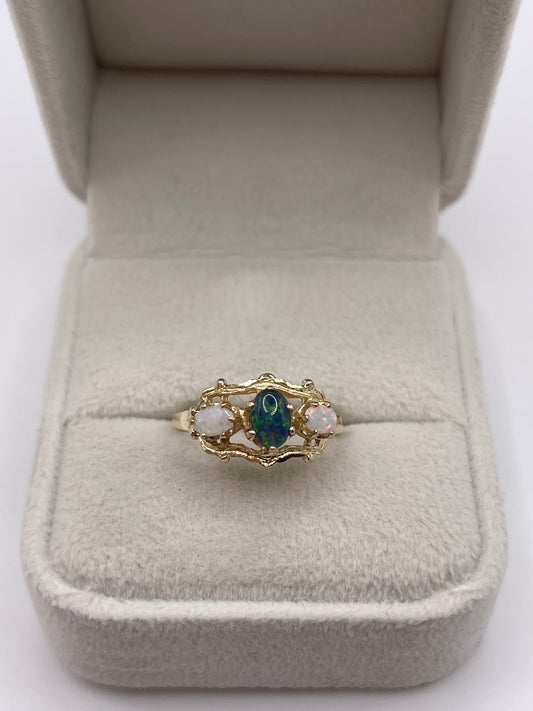 9ct gold black opal triplet and opal ring
