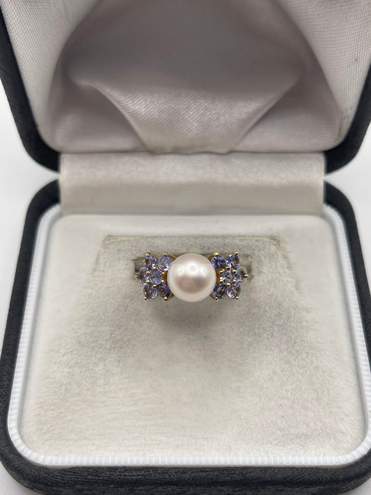 9ct gold pearl and tanzanite ring