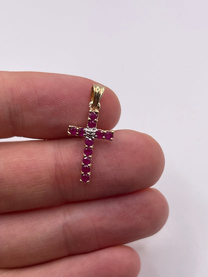 9ct gold ruby and diamond cross pendant