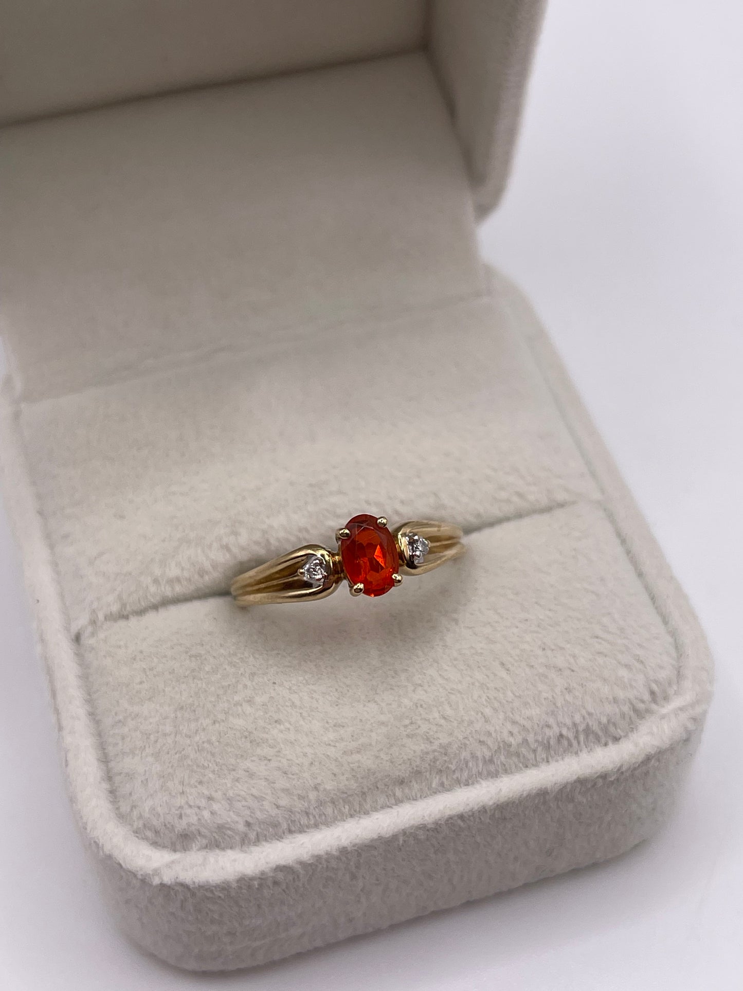 9ct gold fire opal and diamond ring