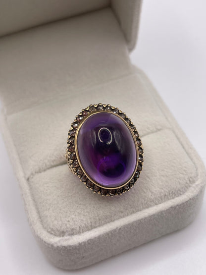 9ct gold cabochon amethyst and diamond ring