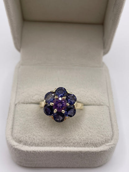 9ct gold amethyst and iolite cluster ring