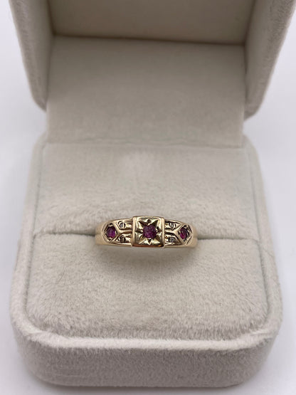 9ct gold ruby and diamond gypsy ring