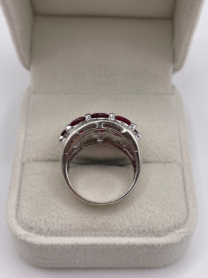 9ct white gold ruby and diamond cluster ring
