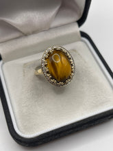 Load image into Gallery viewer, 9ct gold tigers eye and diamond ring
