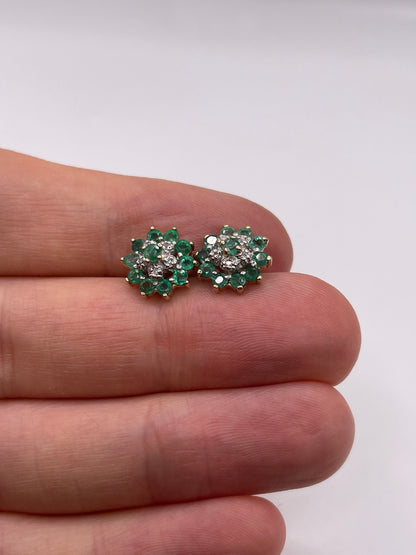 9ct gold emerald and diamond earrings