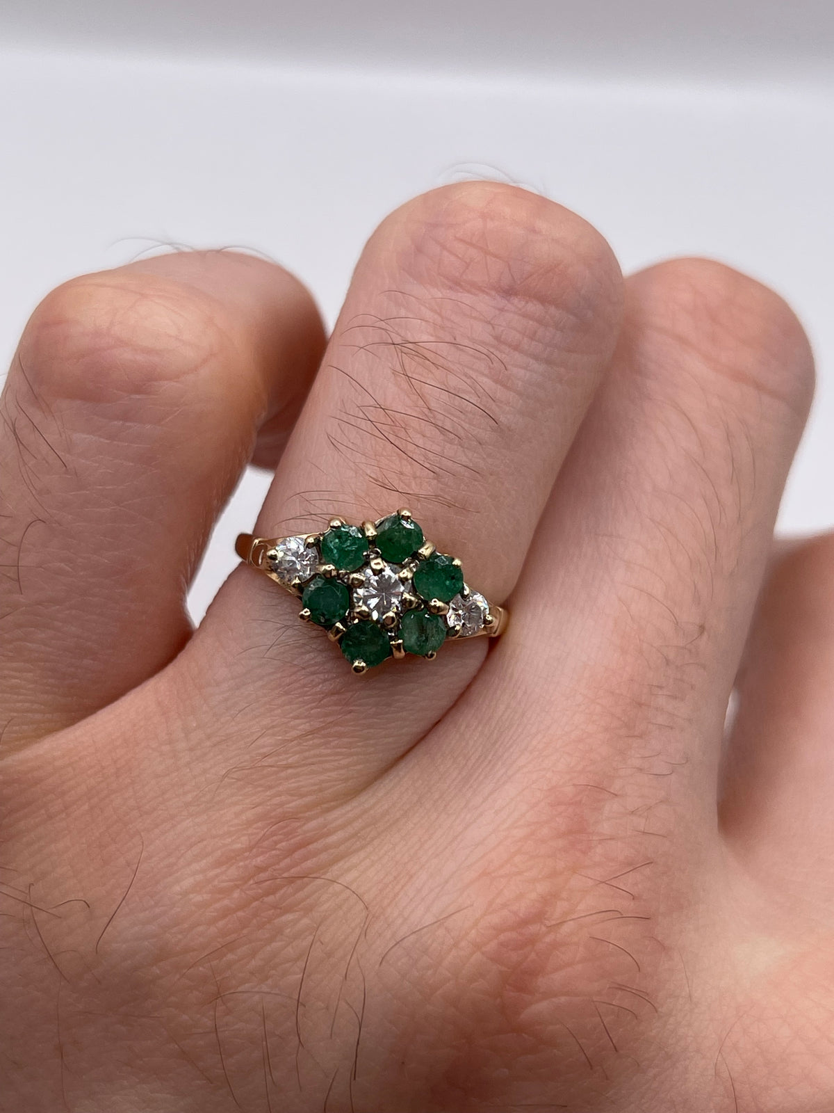 9ct gold emerald and cz ring