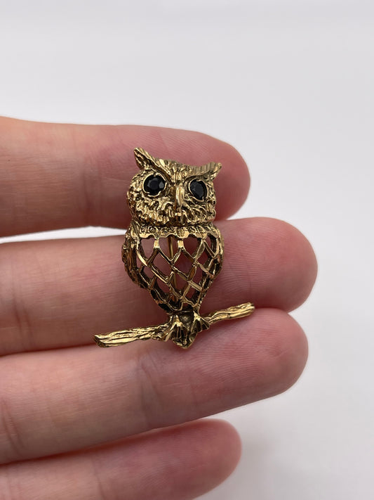 9ct gold sapphire owl brooch
