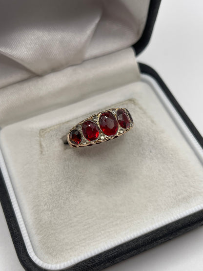 Antique 9ct rose gold garnet and paste ring