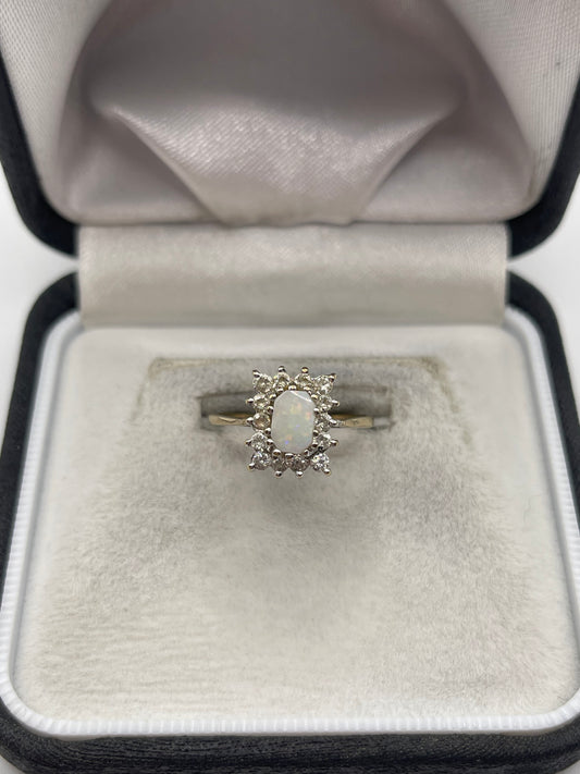 9ct gold opal and cz ring